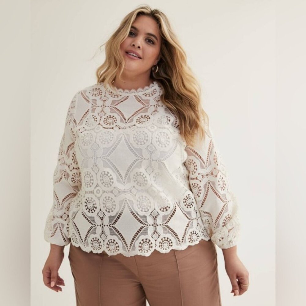 Pennington’s Crochet Blouse with Long Balloon Sleeves Size X - Picture 1 of 14